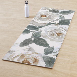 Gartenrosen   Weiße Wasserfarbe Floral Vintage Yogamatte