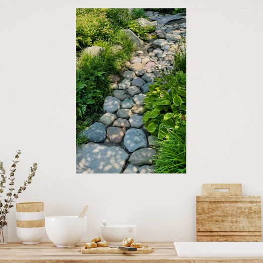 Gartensteinweg durch ruhigen Wald Poster (Küche)