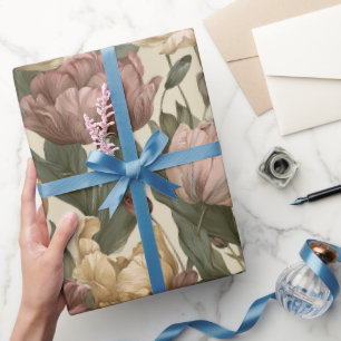 Gartenstil Multicolor Tulpe Elfenbein Blumenmuster Geschenkpapier
