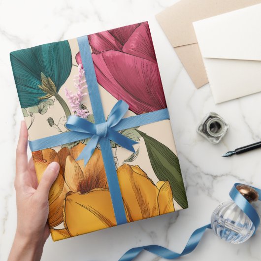 Gartenstil Multicolor-Tulpe Elfenbein-Blumenmuster Geschenkpapier (Schenken)