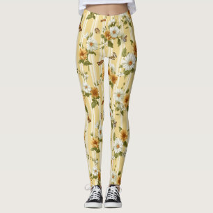 Gartenstreifen mit goldenen Sonnenblumen und Schme Leggings