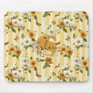 Gartenstreifen mit goldenen Sonnenblumen und Schme Mousepad