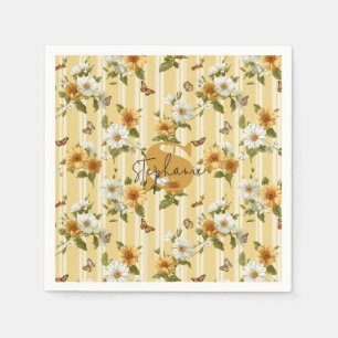 Gartenstreifen mit goldenen Sonnenblumen und Schme Serviette