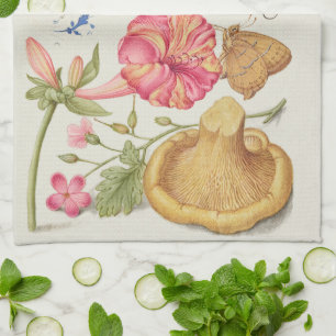 Gartenszene mit Blumen, Schmetterling und Pilz Geschirrtuch