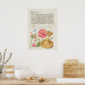 Gartenszene mit Blumen, Schmetterling und Pilz Poster (Küche)