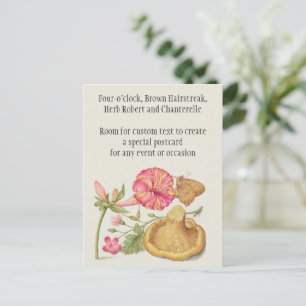 Gartenszene mit Blumen, Schmetterling und Pilz Postkarte