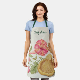 Gartenszene mit Blumen, Schmetterling und Pilz Schürze