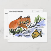 Gartenteich und kurioses Kitten Postkarte (Vorne/Hinten)