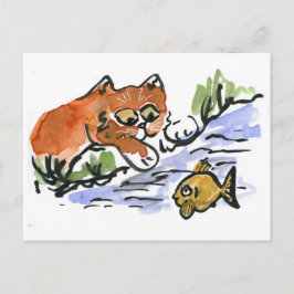 Gartenteich und kurioses Kitten Postkarte