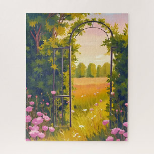 Gartentor   Rosa Blumen Botanische Aquarellmalerei Puzzle