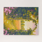Gartentor | Rosa Blumen Botanische Wasserfarbe Puzzle (Horizontal)