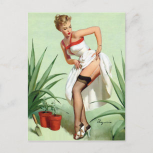 Gartenunfall Pin Up Postkarte