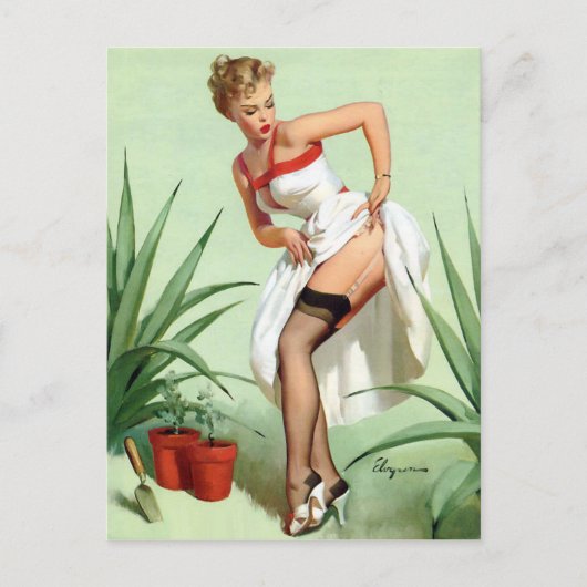 Gartenunfall Pin Up Postkarte (Vorderseite)