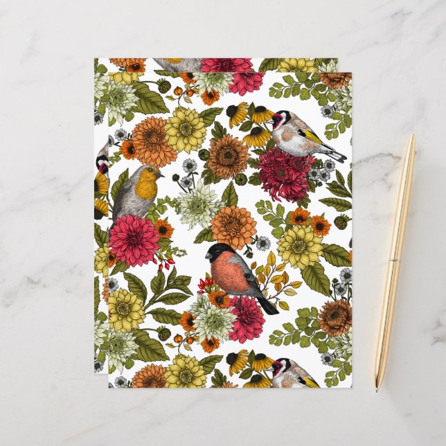 Gartenvögel und Blume 1 (Vorderseite/Rückseite Beispiel)