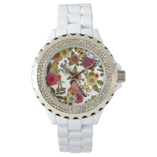 Gartenvögel und Blume 1 Armbanduhr (Vorderseite)