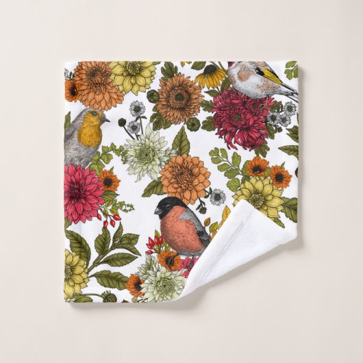 Gartenvögel und Blume 1 Badhandtuch Set (Waschlappen)