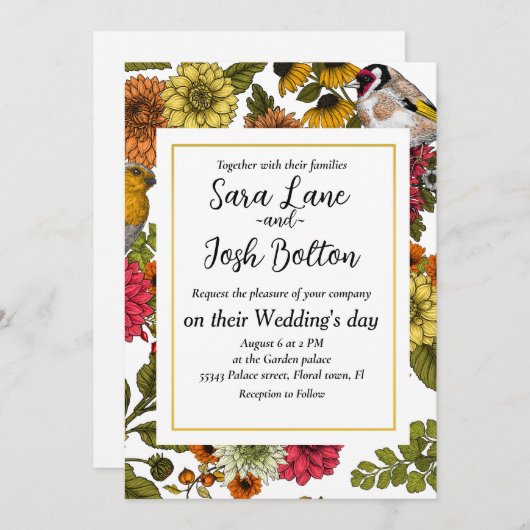 Gartenvögel und Blume 1 Einladung (Vorne/Hinten)