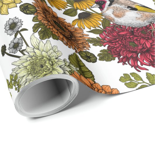 Gartenvögel und Blume 1 Geschenkpapier (Rolleneckpunkt)