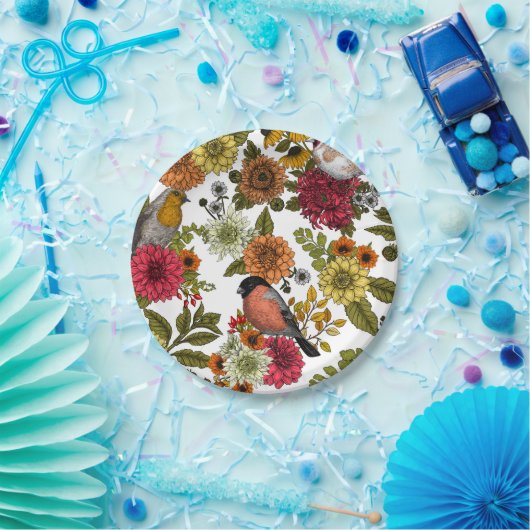 Gartenvögel und Blume 1 Pappteller (Party)