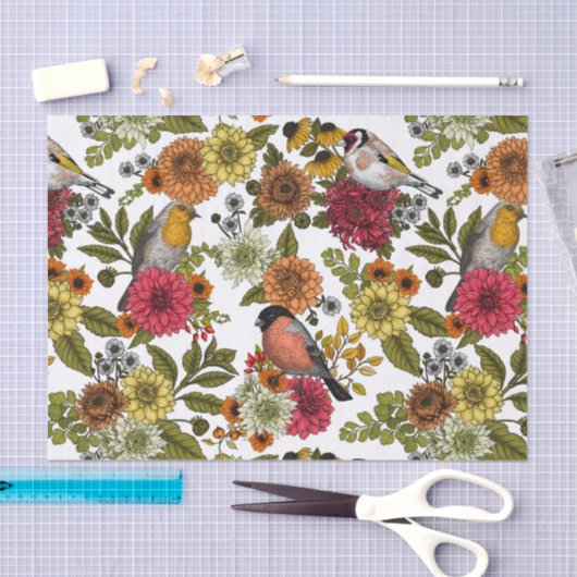 Gartenvögel und Blume 1 Seidenpapier (Handwerk)