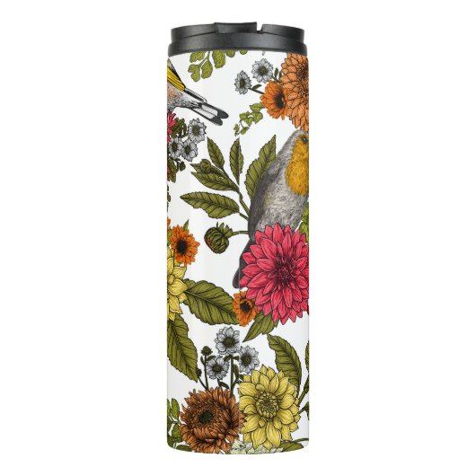 Gartenvögel und Blume 1 Thermosbecher (Rückseite)