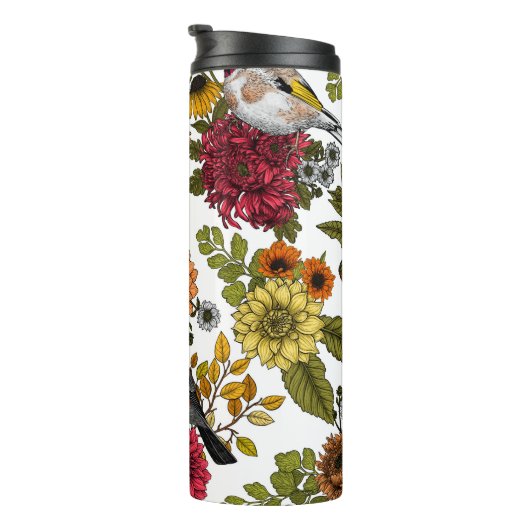 Gartenvögel und Blume 1 Thermosbecher (Nach rechts gedreht)