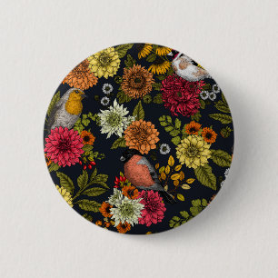 Gartenvögel und Blume 2 Button