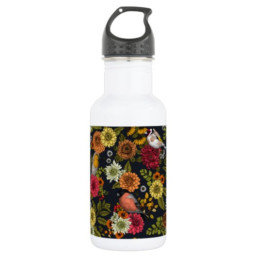 Gartenvögel und Blume 2 Edelstahlflasche (Vorderseite)
