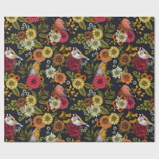 Gartenvögel und Blume 2 Geschenkpapier (Flach)