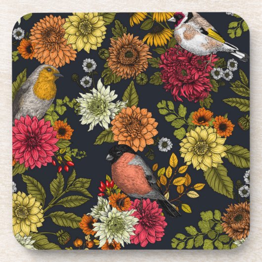 Gartenvögel und Blume 2 Getränkeuntersetzer (Vorderseite)