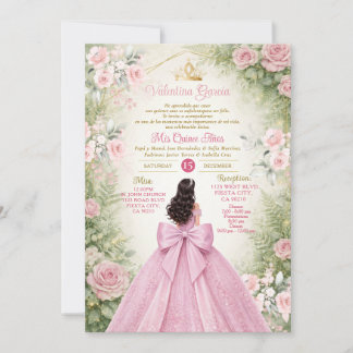 Gartenwald Rosa Florale Quinceañera-Einladung Einladung