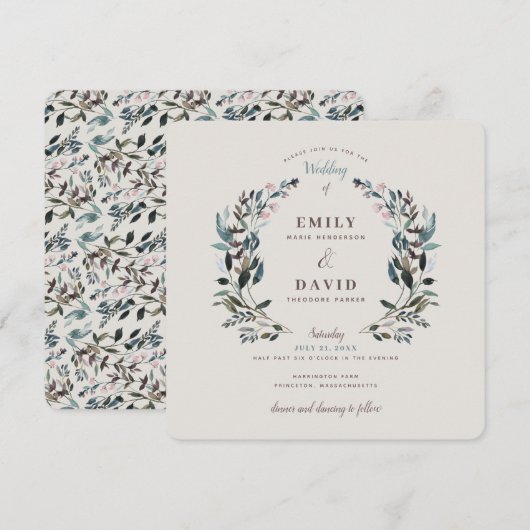 GartenWappen | Eggshell | Square Wedding Einladung (Vorne/Hinten)