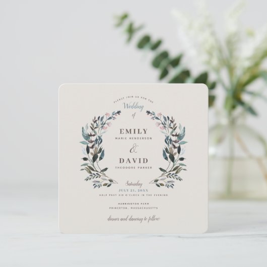 GartenWappen | Eggshell | Square Wedding Einladung (Stehend Vorderseite)