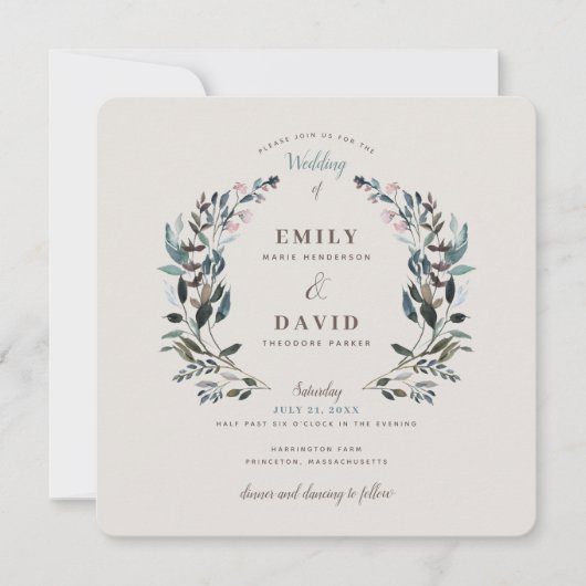 GartenWappen | Eggshell | Square Wedding Einladung (Vorderseite)