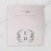 GartenWappen | Mauve Lila Wedding Monogram Table Platzkarte (Außenseite Aufgefaltet)