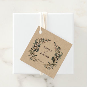 GartenWappen Rustic Kraft Floral Wedding Names Geschenkanhänger