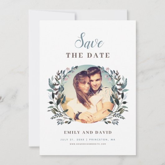 GartenWappen | White Blue Wedding Floral Foto Save The Date (Vorderseite)