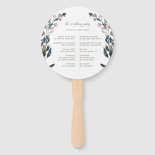 GartenWappen | White Blue Wedding Party Programm Fächer (Rückseite)