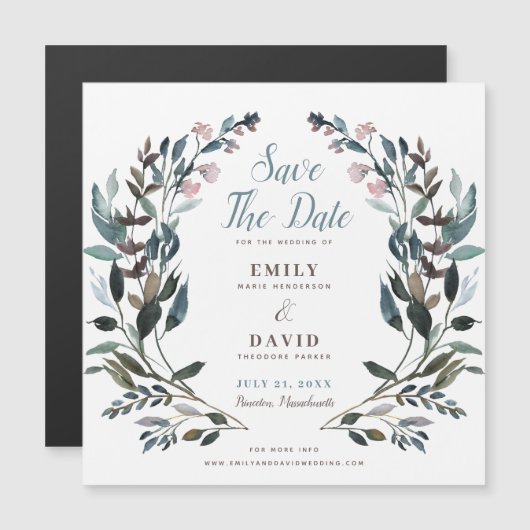 GartenWappen | White Blue Wedding Save the Date Magneteinladung (Vorne/Hinten)