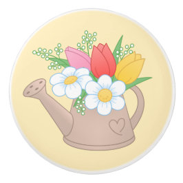 Gartenwasserdose mit Blume auf Gelb Keramikknauf