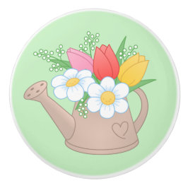 Gartenwasserdose mit Blume auf Grün Keramikknauf