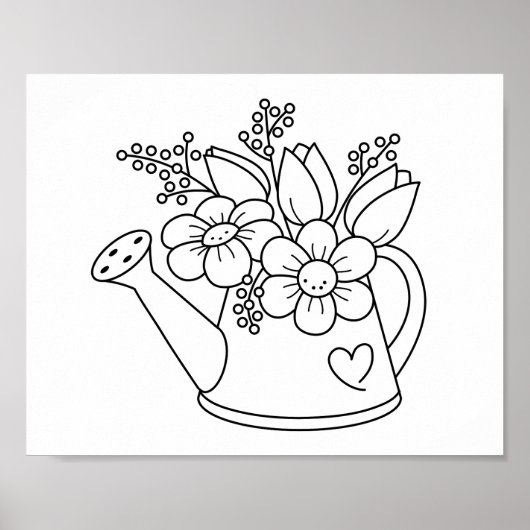 Gartenwasserdose mit Blume Farbseite Poster (Vorne)