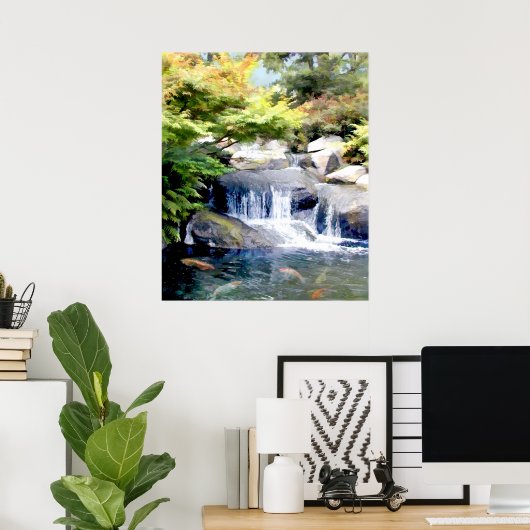 Gartenwasserfall mit Koi Teich Poster (Heimbüro)