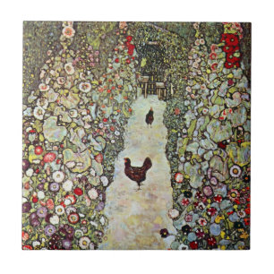 Gartenweg mit Hühnern, Gustav Klimt, Art Nouveau Fliese