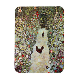 Gartenweg mit Hühnern, Gustav Klimt, Art Nouveau Magnet
