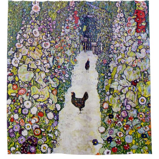 Gartenweg mit Hühnern, Gustav Klimt Duschvorhang (Vorderseite)