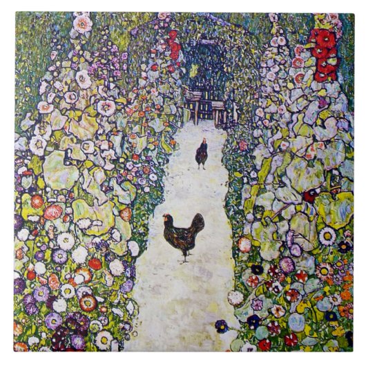 Gartenweg mit Hühnern, Gustav Klimt Fliese (Vorderseite)