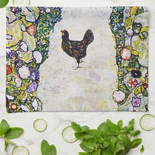 Gartenweg mit Hühnern, Gustav Klimt Geschirrtuch (Gefaltet)