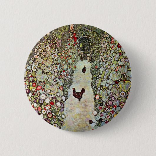Gartenweg mit Hühnern, Gustav Klimt, Jugendstil Button (Vorderseite)