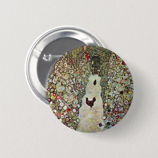 Gartenweg mit Hühnern, Gustav Klimt, Jugendstil Button (Vorne & Hinten)